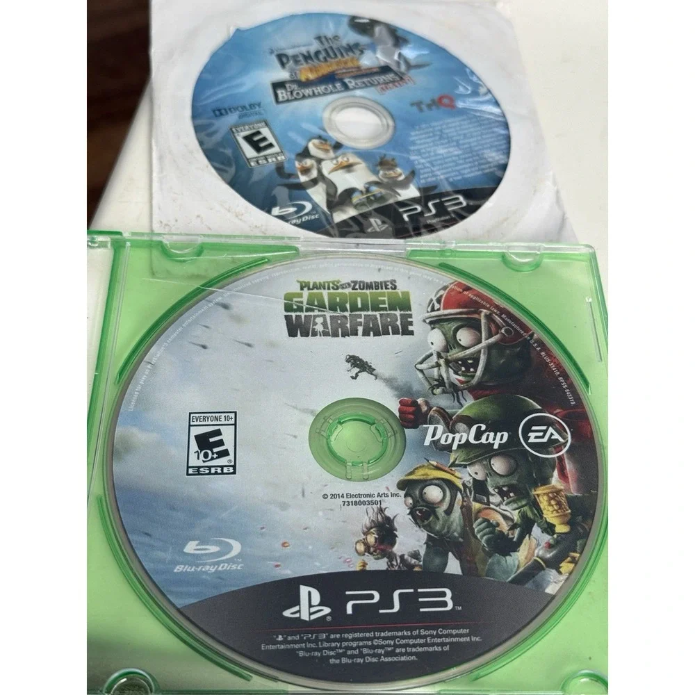 Lot Of 2 PS3 Games , Disc Only , Plants And Zombies Garden Warfare And The Pengu